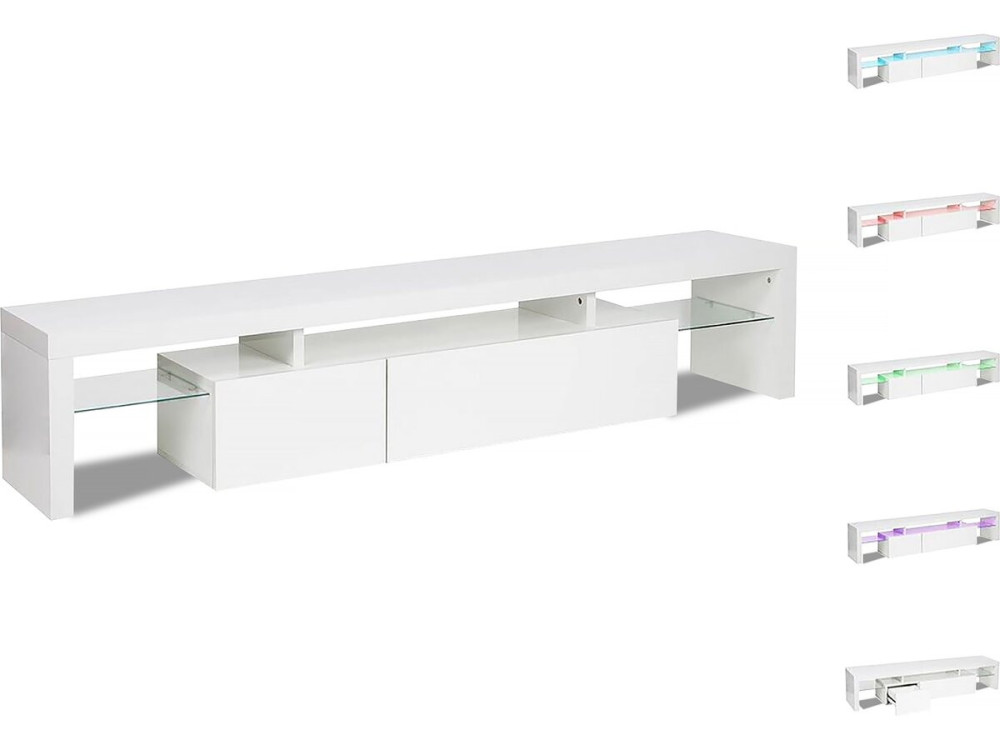 Meuble TV LED laqué "Tina" - 187.5 x 34 x 38 cm - Blanc