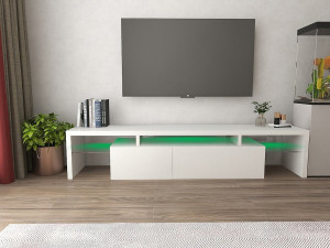 Meuble TV LED laqué "Tina" - 187.5 x 34 x 38 cm - Blanc 2