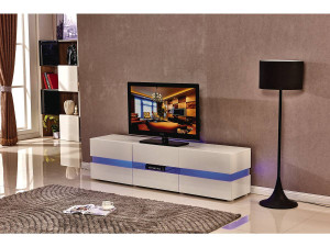 Meuble TV LED "Vida' - 177 x 39 x 45 cm - Blanc laqué 2