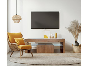 Meuble TV design bois "Hugo" - 140 x 40 x 50 cm - Marron 2