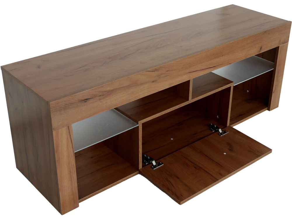 Meuble TV design bois "Hugo" - 140 x 40 x 50 cm - Marron