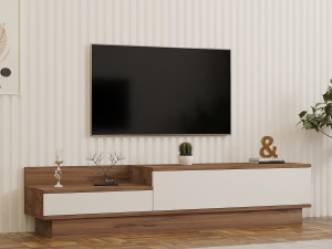 Meuble TV en bois "Barko" - 160 x 35 x 35 cm - Pin atlantiqueBlanc 2