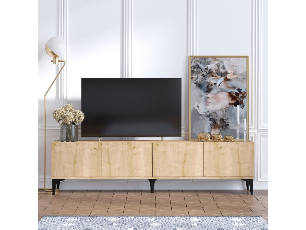 Meuble TV en bois "Nora" - 180 x 35 x 50 cm - Chêne Saphir
