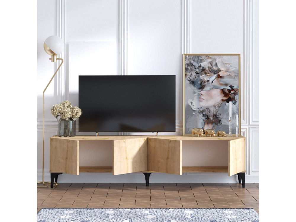 Meuble TV en bois "Nora" - 180 x 35 x 50 cm - Chêne Saphir