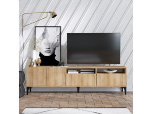 Meuble TV en bois "Ross" - 180 x 35 x 52 cm - Chêne 2