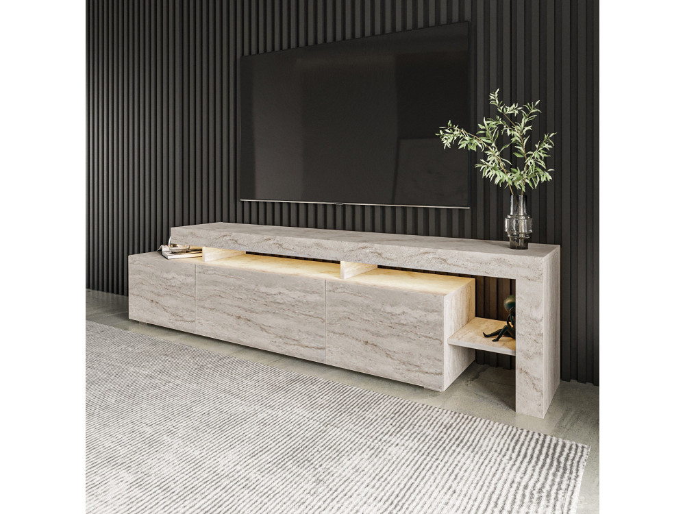 Meuble TV en bois "Beliz" - 192 x 37 x 53 cm - Travertin