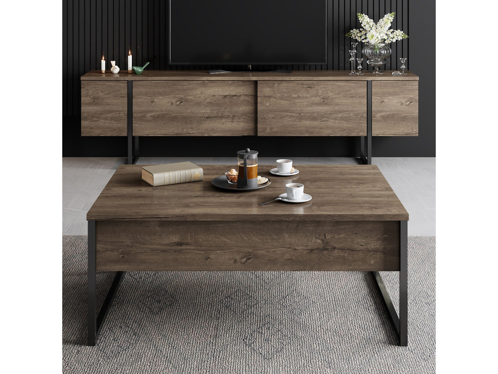 Meuble TV en bois "Luxe" - 180 x 30 x 50 cm - NoyerNoir