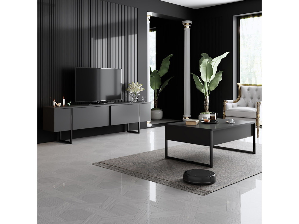 Meuble TV en bois "Luxe" 180 x 30 x 50 cm - Anthracite