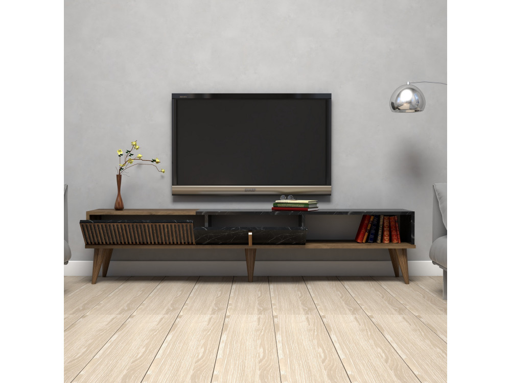 Meuble TV en bois "Milan" - 180 x 35 x 40 cm - NoyerNoir