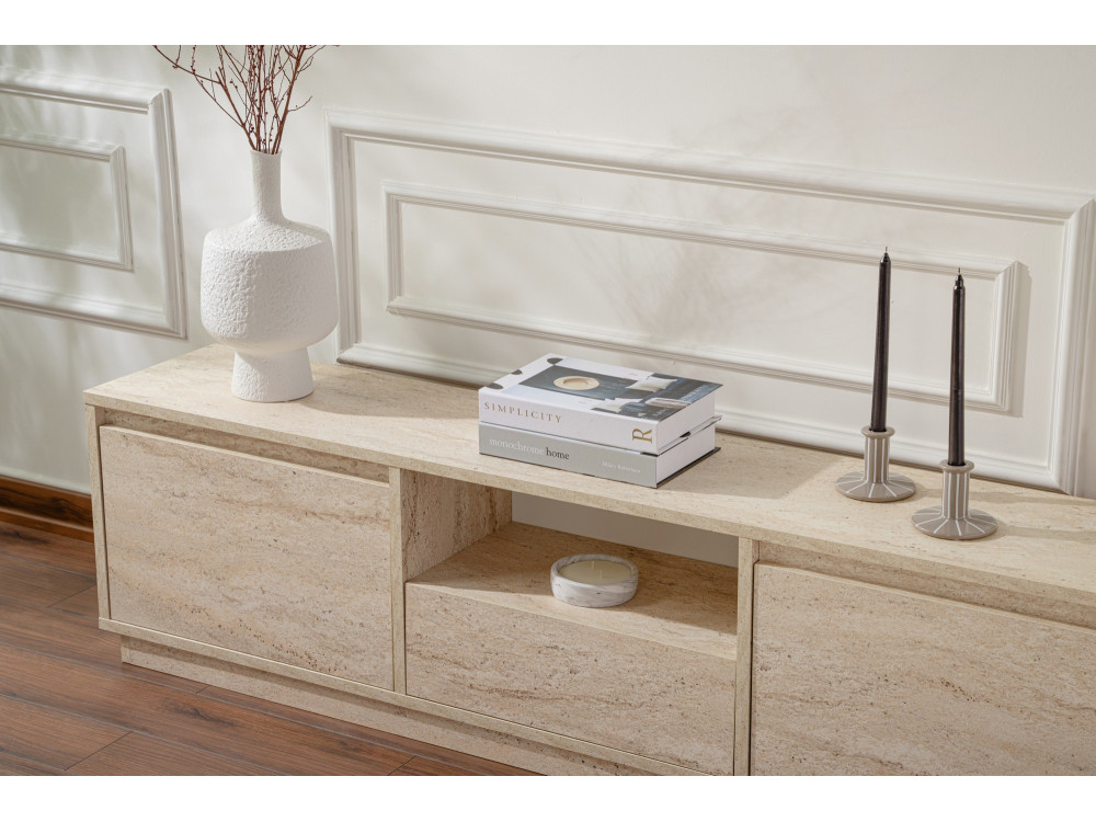 Meuble TV en bois "Vanguard" - 160 x 29 x 42 cm - Travertin
