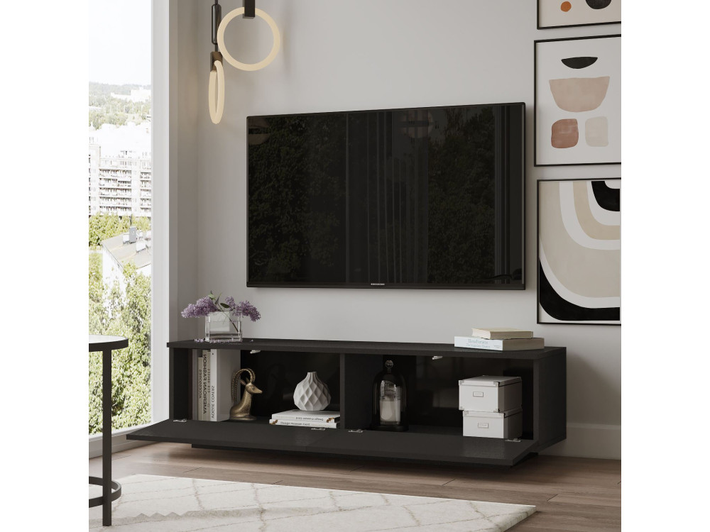 Meuble TV en bois "FN1" - 140 x 35 x 38 cm - Noir