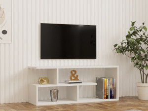 Meuble TV en bois "Cafu" - 100 x 29 x 40 cm - Blanc 2