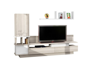 Meuble TV avec étagère murale en bois "Como" - 149 x 31 x 117 cm - Gris clair