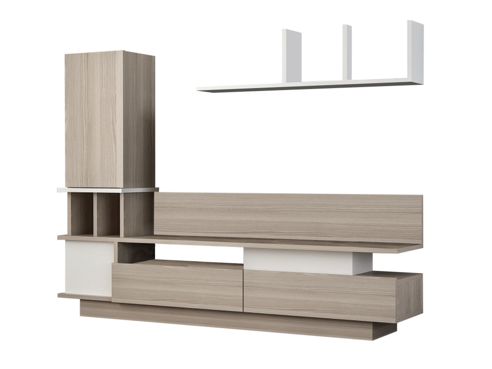 Meuble TV avec étagère murale en bois "Como" - 149 x 31 x 117 cm - Gris clair