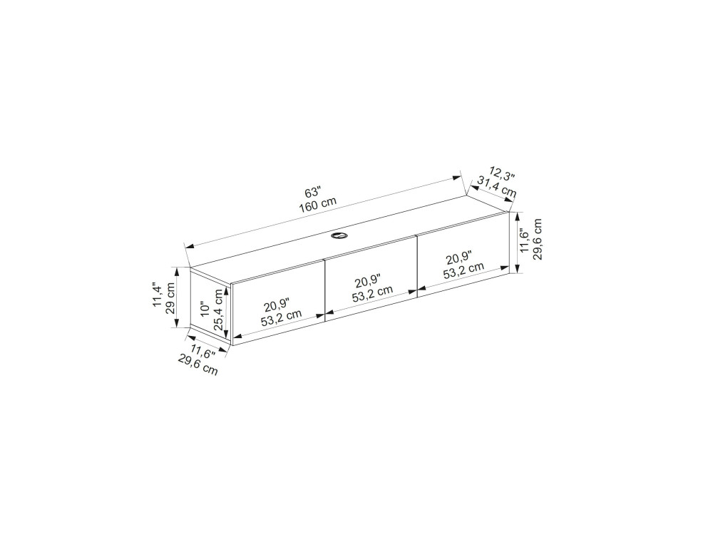 Meuble TV en bois "Denby" - 160 x 31 x 29 cm - Noyer