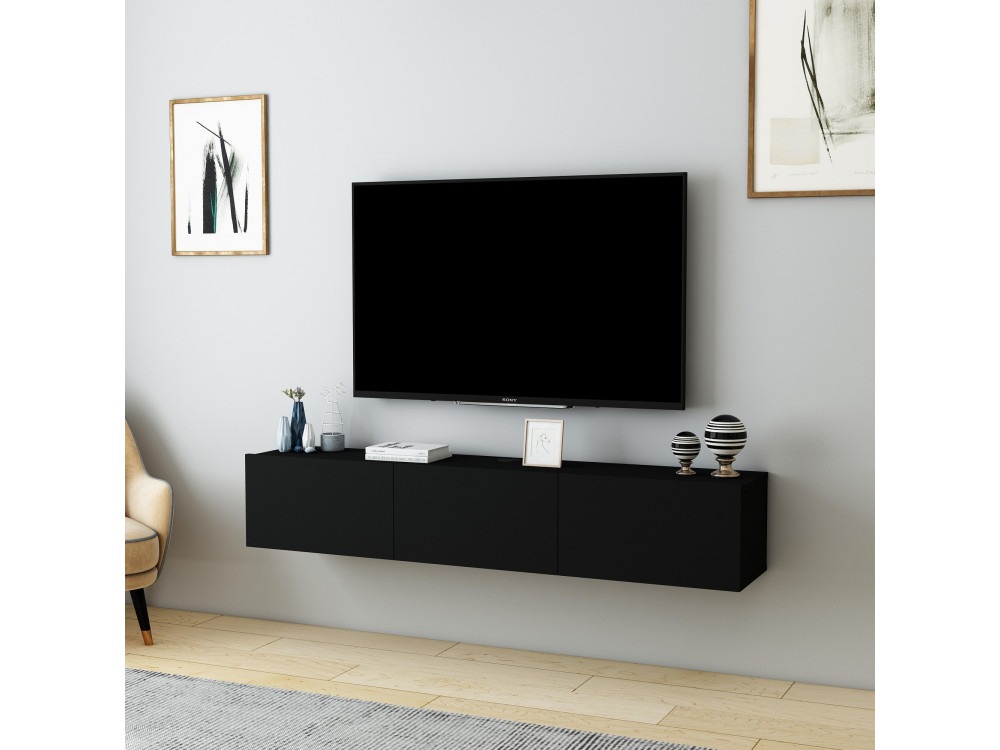 Meuble TV en bois "Denby" - 160 x 31 x 29 cm - Noir