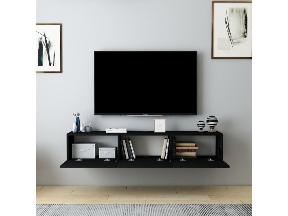 Meuble TV en bois "Denby" - 160 x 31 x 29 cm - Noir