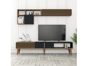 Meuble TV en bois "Milan" - 180 x 35 x 40 cm - Noyer, Anthracite 2