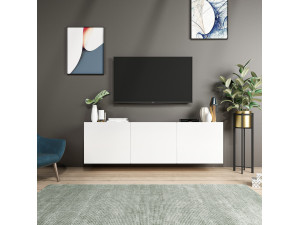 Meuble TV en bois "White" - 150 x 31 x 44 cm - Blanc 2