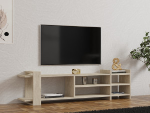 Meuble TV en bois "Zeyna" - 156 x 29 x 40 cm - Travertin 2
