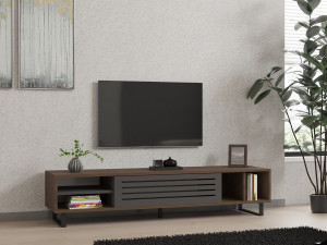 Meuble TV en bois "Eray" - 160 x 40 x 35 cm - Noyer, Anthracite 2