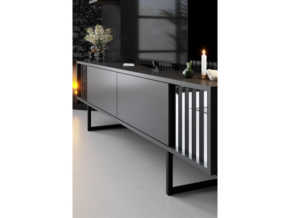 Meuble TV en bois "Chrome Line" - 180 x 30 x 48 cm - AnthraciteNoir