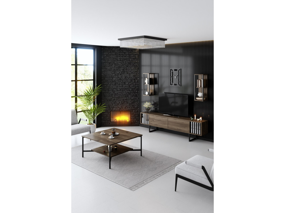 Meuble TV en bois "Chrome Line" - 180 x 30 x 48 cm - NoyerNoir