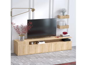 Meuble TV en bois "Alika" - 180 x 35 x 45 cm - Chêne 2