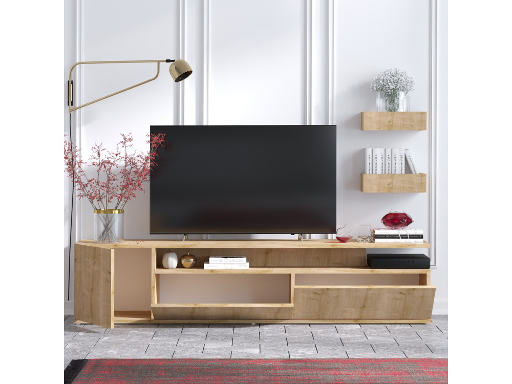 Meuble TV en bois "Alika" - 180 x 35 x 45 cm - Chêne