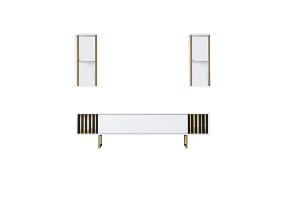 Meuble TV en bois "Gold Line" - 180 x 30 x 48 cm - BlancNoir