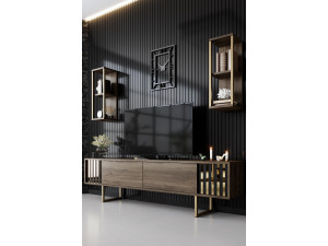 Meuble TV en bois "Gold Line" - 180 x 30 x 48 cm - NoyerNoir 2