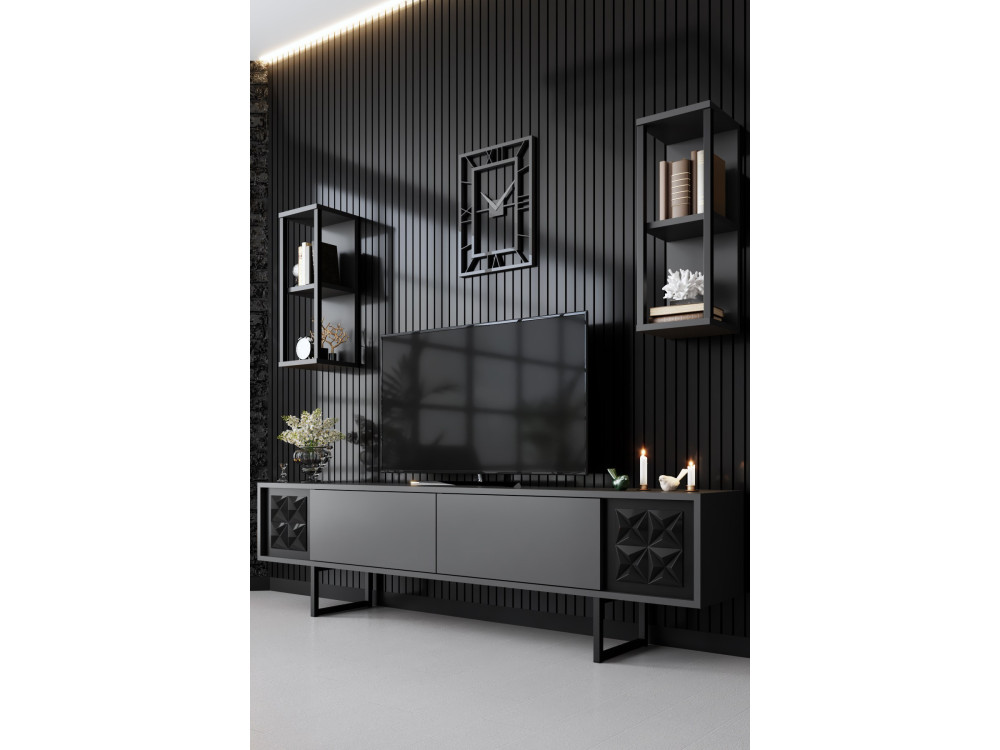 Unité TV en bois "Black Line" - 180 x 30 x 48 cm - AnthraciteNoir