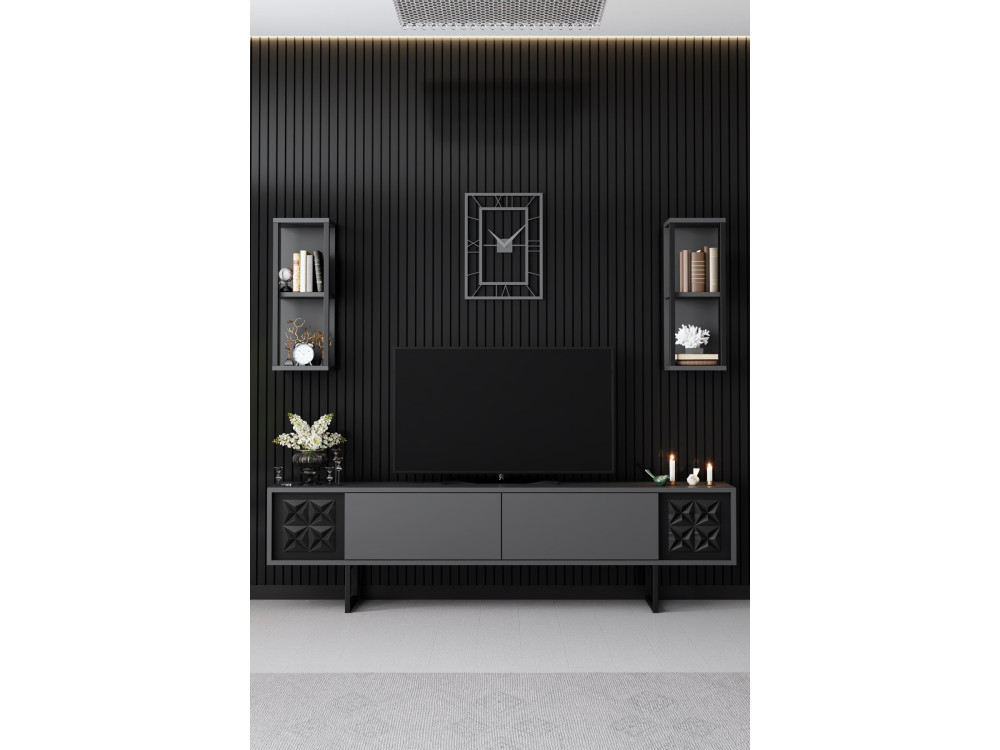 Unité TV en bois "Black Line" - 180 x 30 x 48 cm - AnthraciteNoir