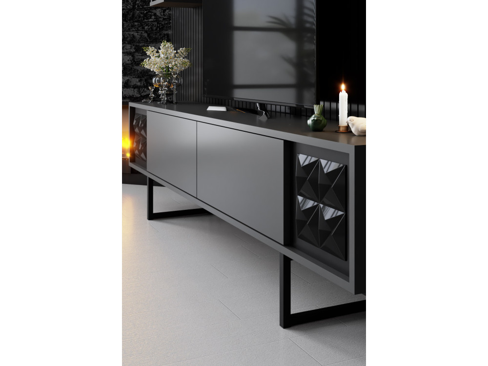 Unité TV en bois "Black Line" - 180 x 30 x 48 cm - AnthraciteNoir