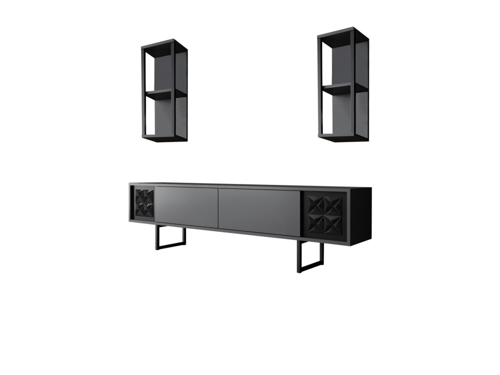 Unité TV en bois "Black Line" - 180 x 30 x 48 cm - AnthraciteNoir