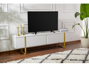 Meuble TV en bois "Serenity" - 180 x 29 x 50 cm - Blanc 2