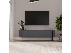 Meuble TV en bois "Herman" - 160 x 31 x 45 cm - Gris anthracite 2
