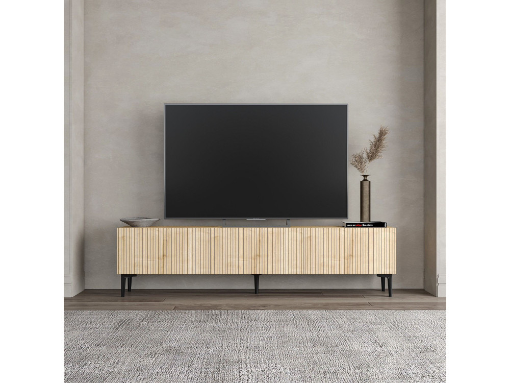 Meuble TV en bois "Oscar" - 180 x 31 x 45 cm - Marron clair