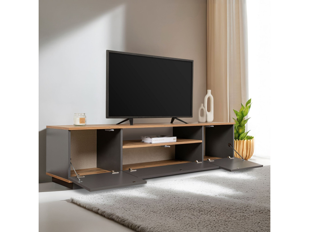 Meuble TV en bois "Veramont" - 180 x 44 x 44 cm - Gris anthracite