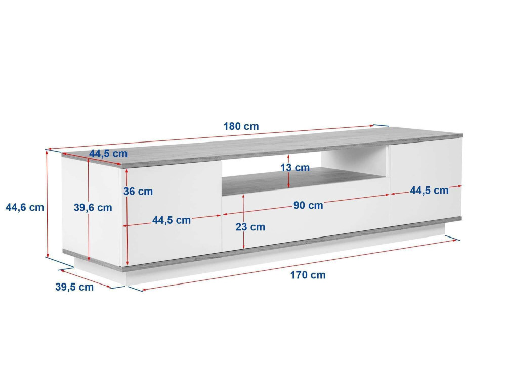 Meuble TV en bois "Veramont" - 180 x 44 x 44 cm - Marron clair