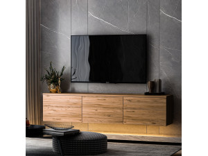 Meuble TV suspendu en bois avec éclairage LED "Neon illuminated" - 160 x 32 x 35 cm - Marron 2
