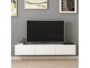 Meuble TV suspendu en bois "Rigel" - 180 x 32 x 30 cm - Blanc 2