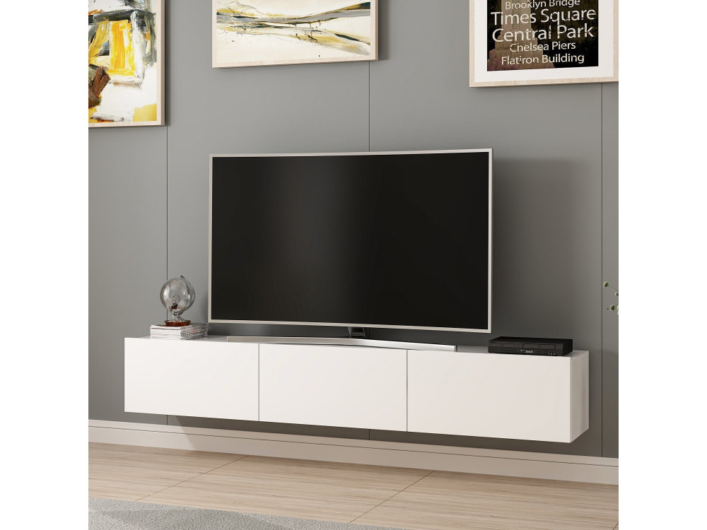Meuble TV suspendu en bois "Rigel" - 180 x 32 x 30 cm - Blanc