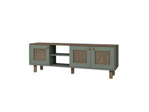 Meuble TV en bois et cannage "Bohemian" - 160 x 40 x 56 cm - Vert