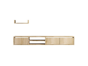 Meuble TV suspendu avec étagère murale en bois "Heka" - 180 x 30 x 25 cm - Beige