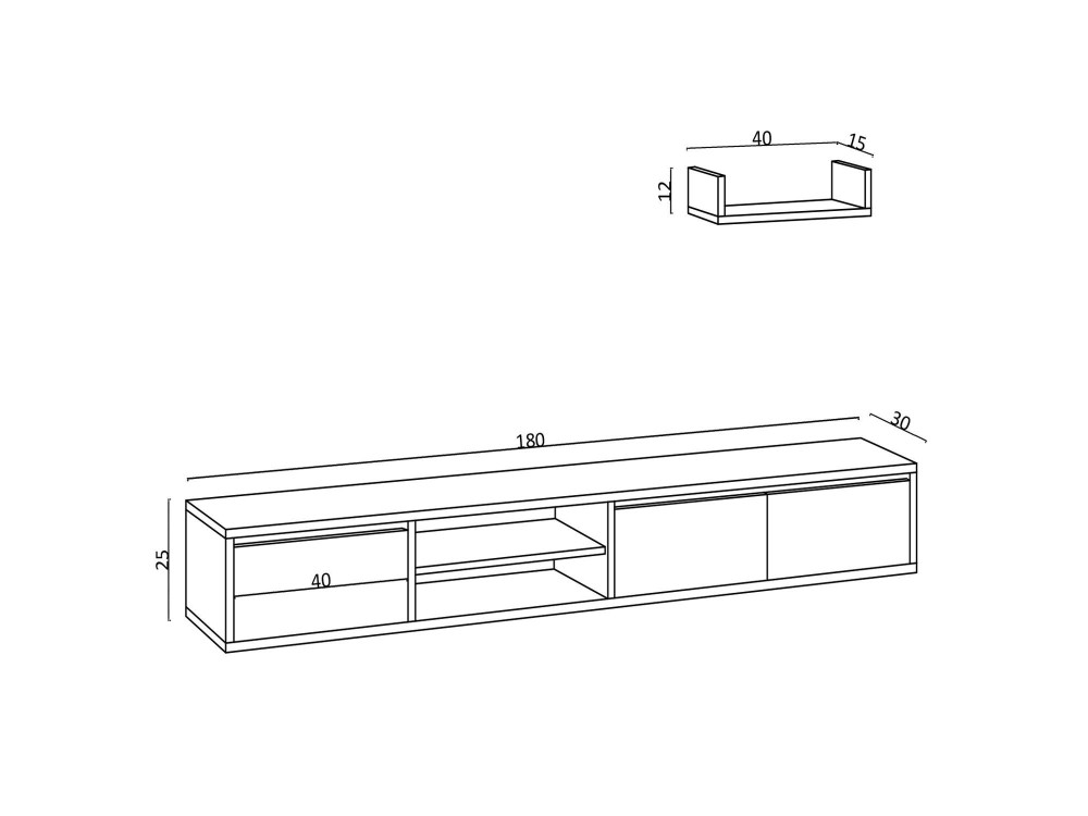Meuble TV suspendu avec étagère murale en bois "Heka" - 180 x 30 x 25 cm - Beige