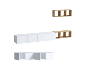 Meuble TV suspendu avec étagère murale en bois "Pia"- 215 x 32 x 25 cm - Blanc
