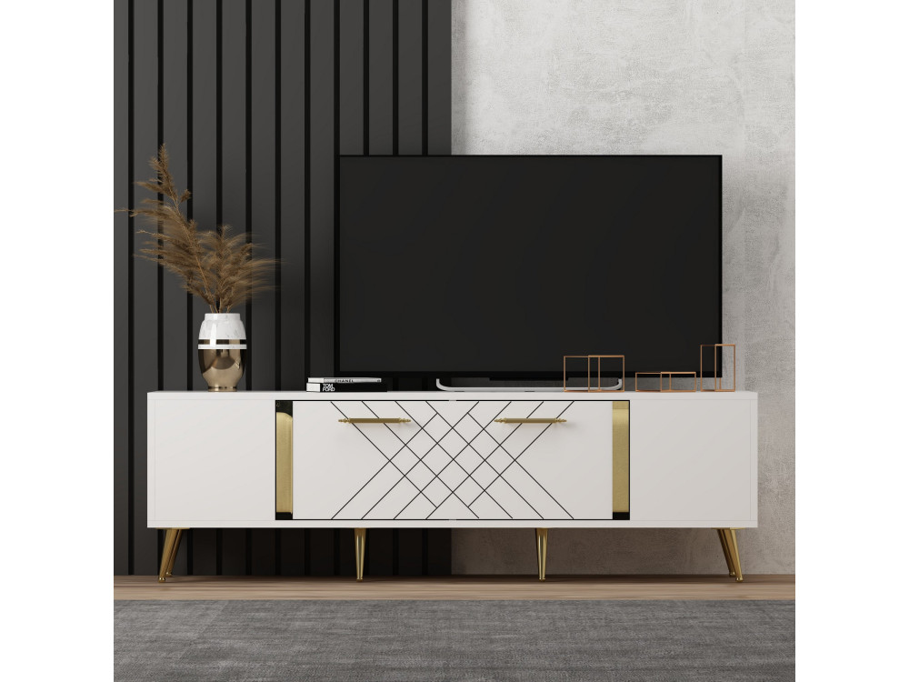 Meuble TV en bois "Detas" - 150 x 35 x 48 cm - Or