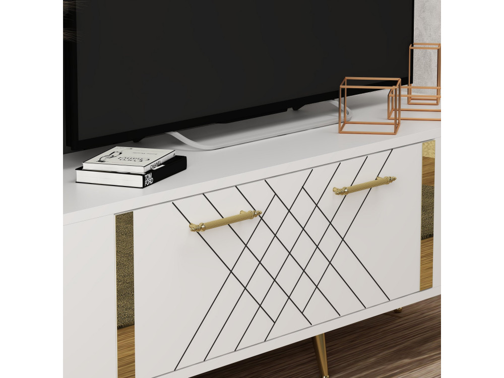 Meuble TV en bois "Detas" - 150 x 35 x 48 cm - Or