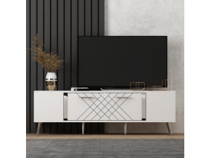 Meuble TV en bois "Detas" - 150 x 35 x 48 cm - Argent 2